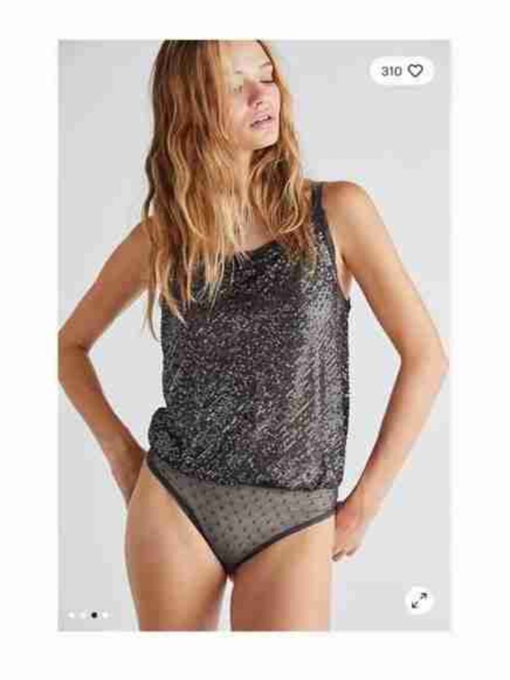 Free People Shimmer & Shine Bodysuit Metallic Black Silver Night Size Small